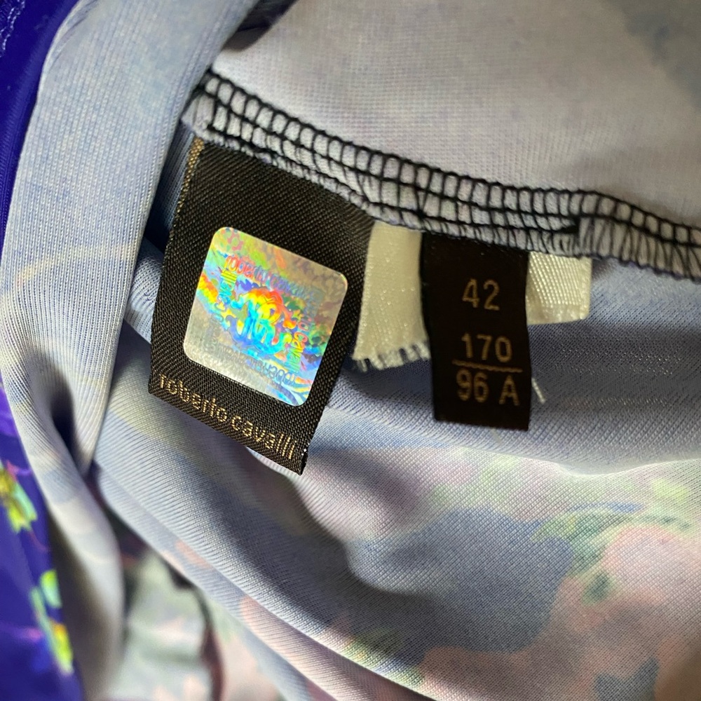 Roberto Cavalli Purple Floral Print Jersey Ruched Top - Picture 8 of 9